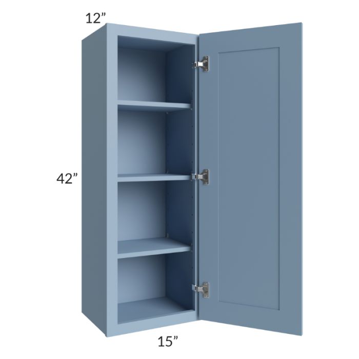 RTA Sky Blue Shaker 15" x 42" Wall Cabinet with 1 Decorative End Panel