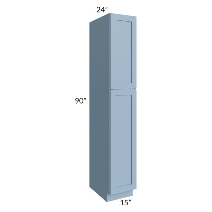 RTA Sky Blue Shaker 15" x 90" Wall Pantry with 1 Roll Out Tray and 2 Decorative Panels