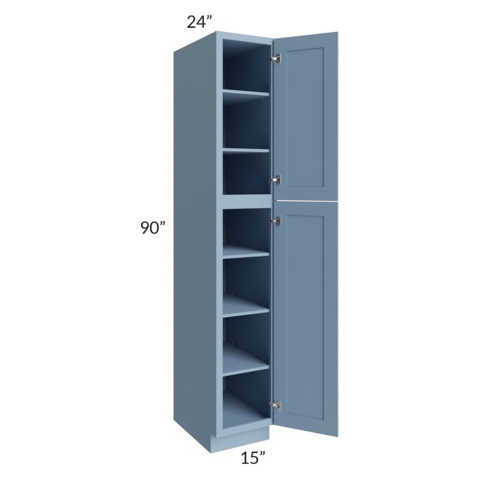 RTA Sky Blue Shaker 15" x 90" Wall Pantry with 3 Roll Out Trays and 1 Decorative Panel
