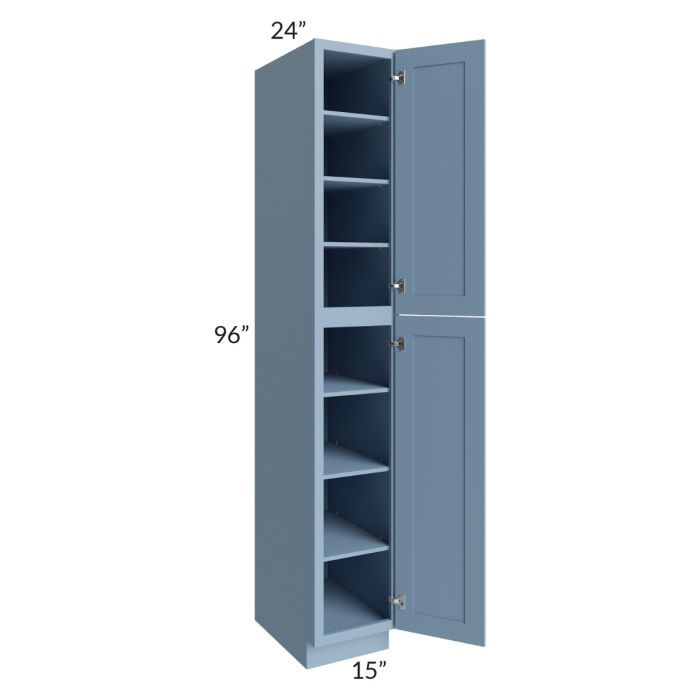 RTA Sky Blue Shaker 15" x 96" Wall Pantry with 1 Decorative Panel