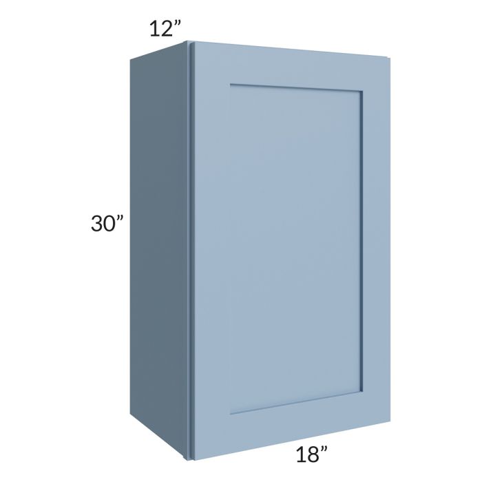 RTA Sky Blue Shaker 18" x 30" Wall Cabinet with 1 Decorative End Panel and Glass Door