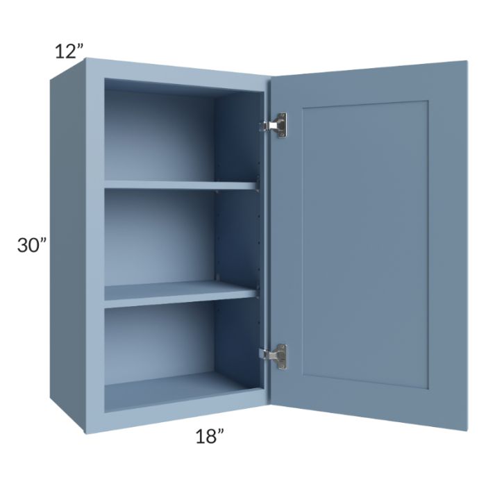 RTA Sky Blue Shaker 18" x 30" Wall Cabinet with 1 Decorative End Panel and Glass Door
