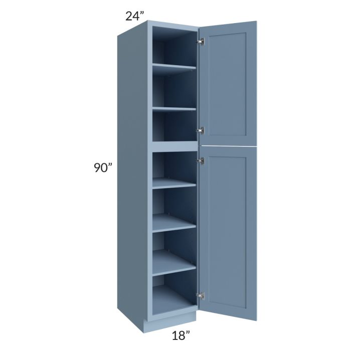 RTA Sky Blue Shaker 18" x 90" Wall Pantry with 2 Roll Out Trays and with 2 Decorative End Panels