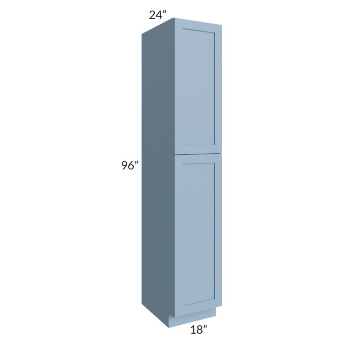 RTA Sky Blue Shaker 18" x 96" Wall Pantry with 1 Roll Out Tray and with 2 Decorative End Panels