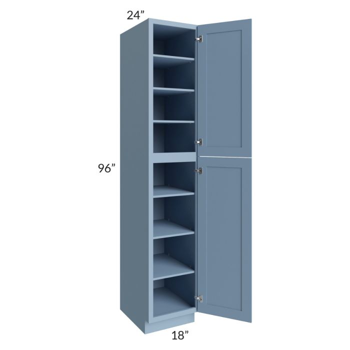 RTA Sky Blue Shaker 18" x 96" Wall Pantry with 4 Roll Out Trays and with 1 Decorative End Panel