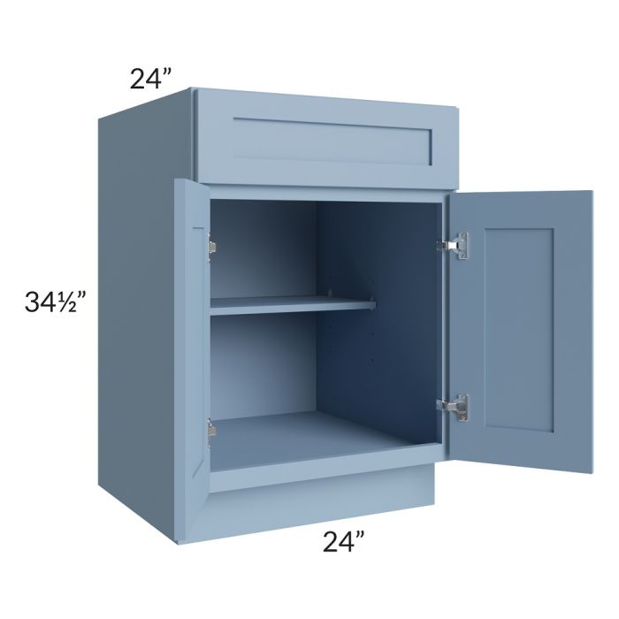 RTA Sky Blue Shaker 24" Base Cabinet with 2 Roll Out Trays and 2 Decorative End Panels