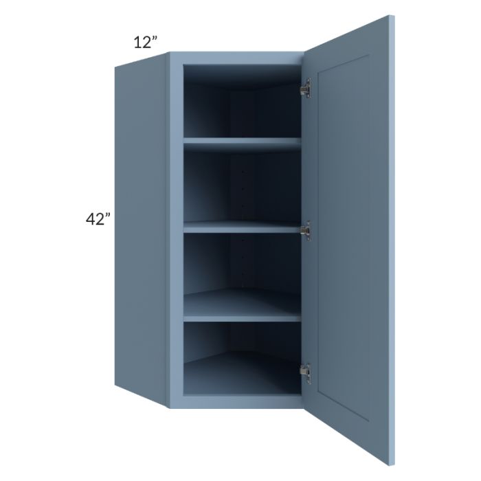 RTA Sky Blue Shaker 24" x 42" Wall Diagonal Corner Cabinet with Glass Door
