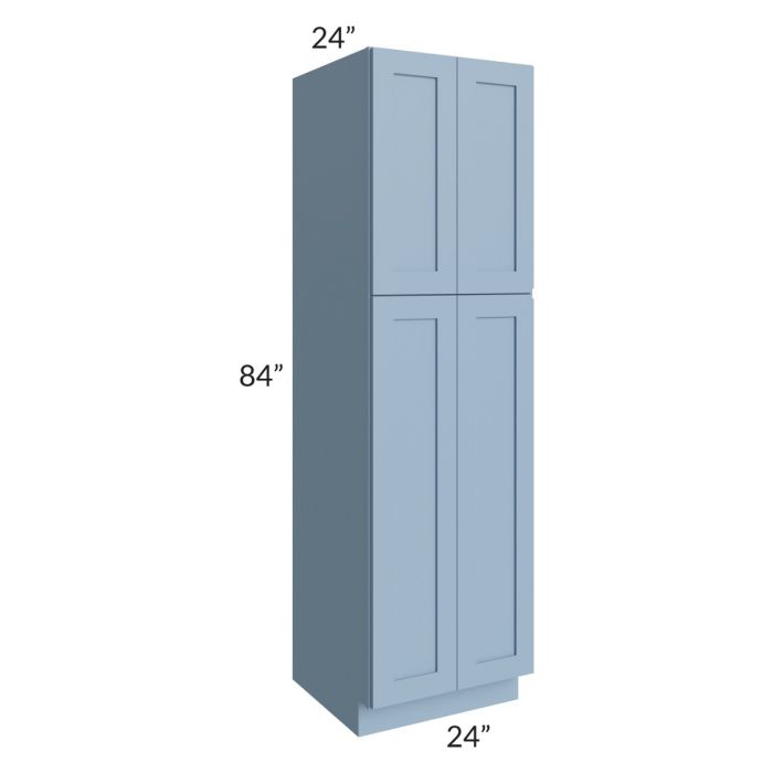 RTA Sky Blue Shaker 24" x 84" Wall Pantry with 4 Roll Out Trays and with 1 Decorative End Panel