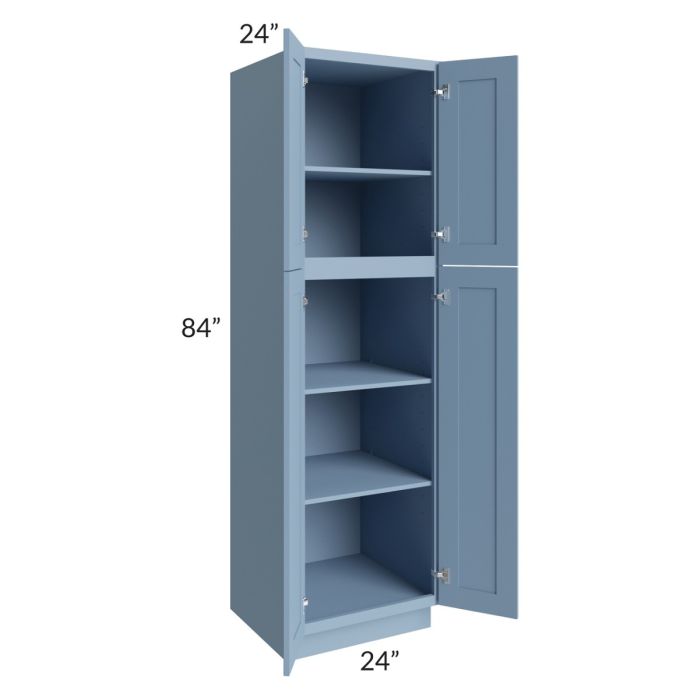 RTA Sky Blue Shaker 24" x 84" Wall Pantry with 4 Roll Out Trays and with 1 Decorative End Panel