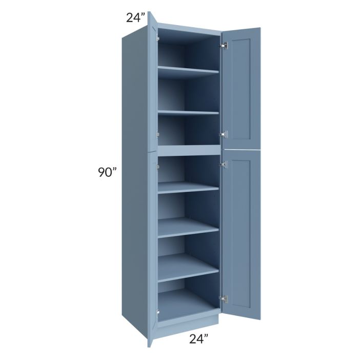 RTA Sky Blue Shaker 24" x 90" Wall Pantry with 1 Roll Out Tray and with 2 Decorative End Panels
