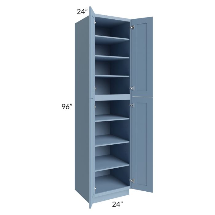 RTA Sky Blue Shaker 24" x 96" Wall Pantry with 4 Roll Out Trays and with 1 Decorative End Panel