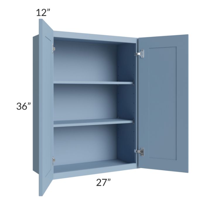 RTA Sky Blue Shaker 27" x 36" Wall Cabinet with 1 Decorative End Panel