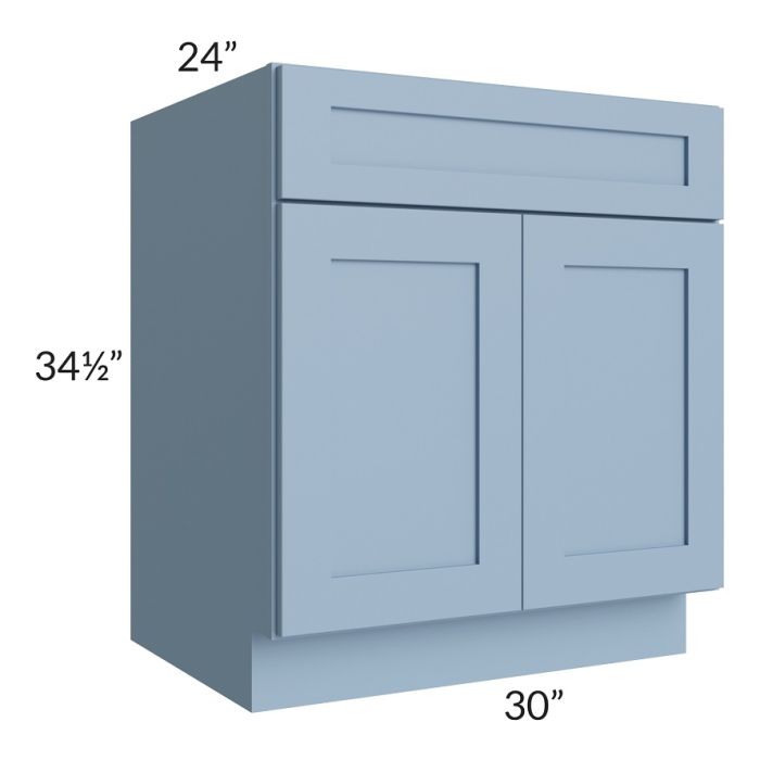 RTA Sky Blue Shaker 30" Base Cabinet with 2 Roll Out Trays and 1 Decorative End Panel