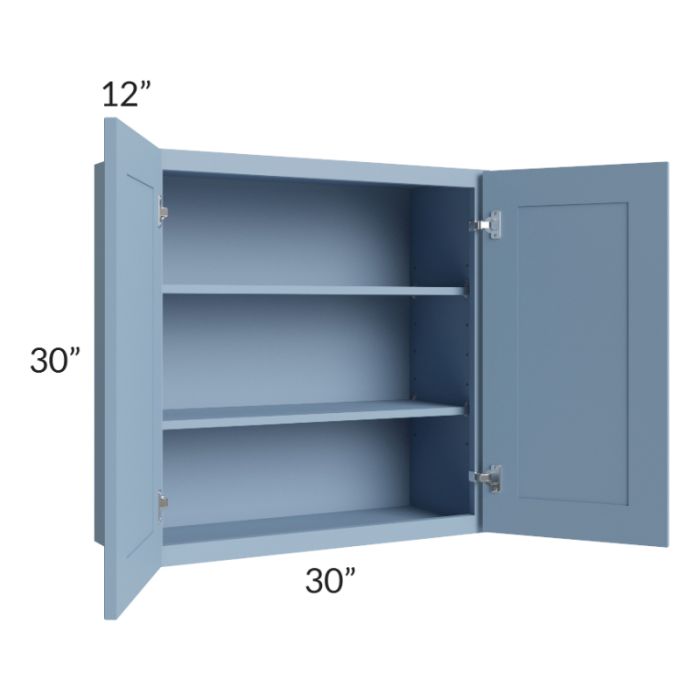 RTA Sky Blue Shaker 30" x 30" Wall Cabinet with Glass Door