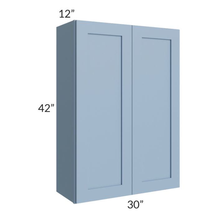 RTA Sky Blue Shaker 30" x 42" Wall Cabinet with 2 Decorative End Panels