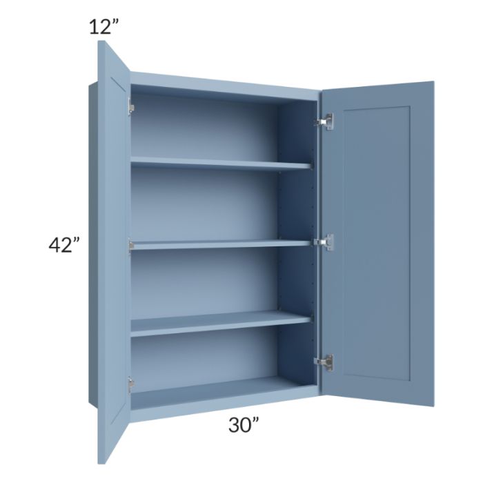 RTA Sky Blue Shaker 30" x 42" Wall Cabinet with 2 Decorative End Panels