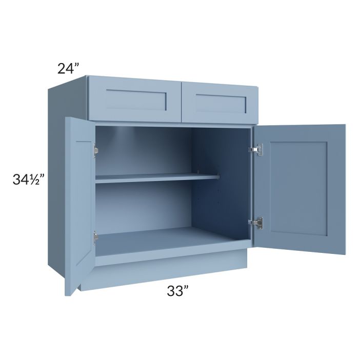 RTA Sky Blue Shaker 33" Base Cabinet with 1 Decorative End Panel and with 1 Roll Out Tray