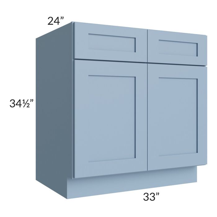 RTA Sky Blue Shaker 33" Base Cabinet with 1 Decorative End Panel and with 2 Roll Out Trays