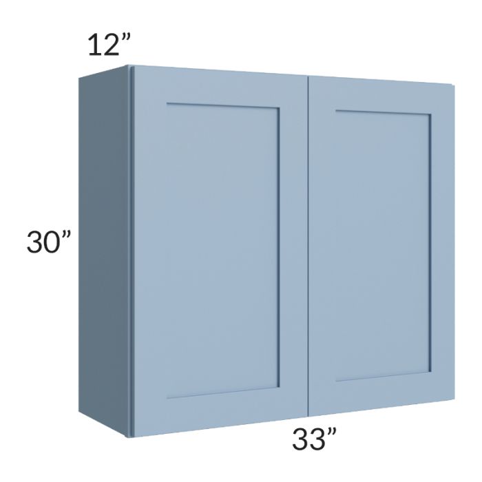 RTA Sky Blue Shaker 33" x 30" Wall Cabinet with 2 Decorative End Panels