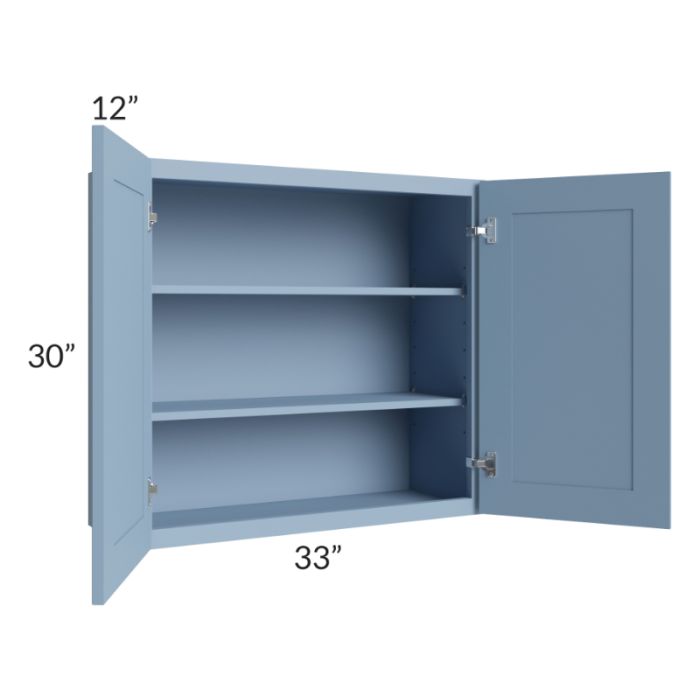 RTA Sky Blue Shaker 33" x 30" Wall Cabinet with 2 Decorative End Panels