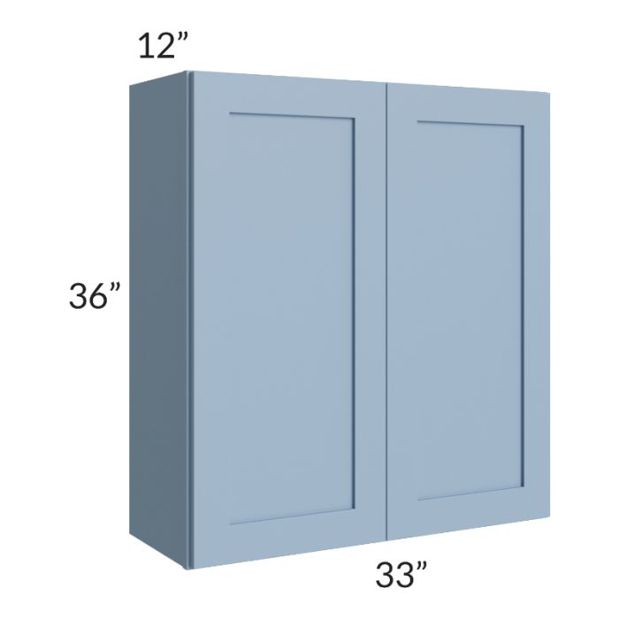 RTA Sky Blue Shaker 33" x 36" Wall Cabinet with 1 Decorative End Panel