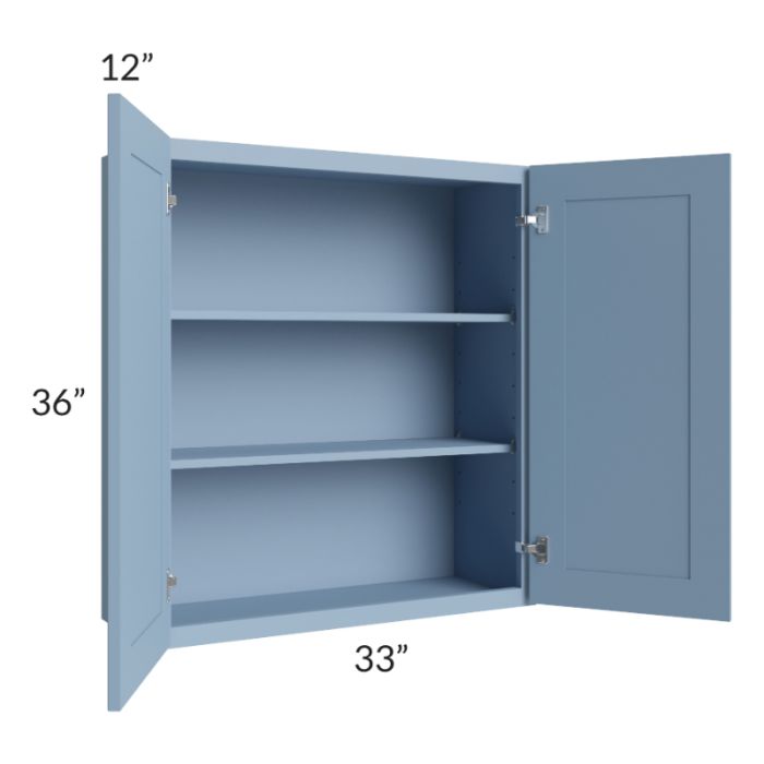 RTA Sky Blue Shaker 33" x 36" Wall Cabinet with 2 Decorative End Panels