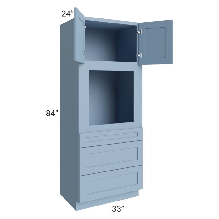 RTA Sky Blue Shaker 33" x 84" Oven Cabinet with 2 Decorative Panels