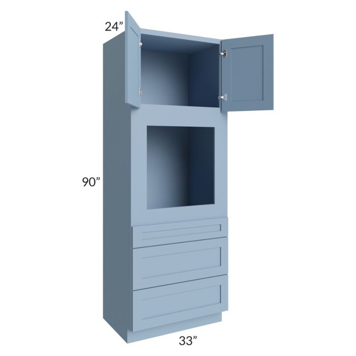 RTA Sky Blue Shaker 33" x 90" Oven Cabinet with 2 Decorative Panels