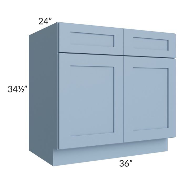 RTA Sky Blue Shaker 36" Base Cabinet with 2 Roll Out Trays and 1 Decorative End Panel
