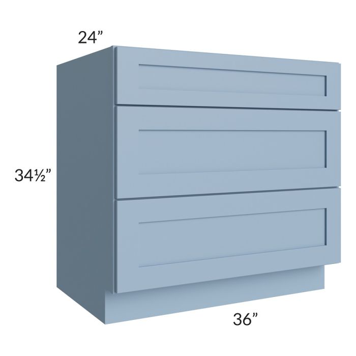 RTA Sky Blue Shaker 36" Drawer Base Cabinet with 2 Decorative End Panels