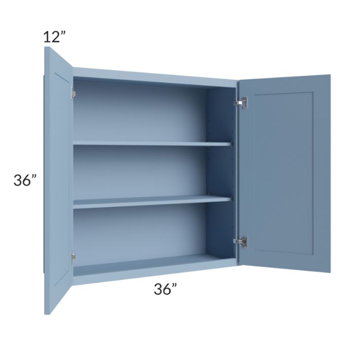 RTA Sky Blue Shaker 36" x 36" Wall Cabinet with 1 Decorative End Panel
