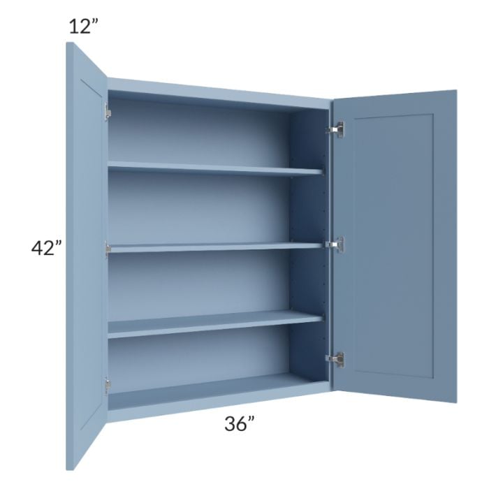 RTA Sky Blue Shaker 36" x 42" Wall Cabinet with 2 Decorative End Panels