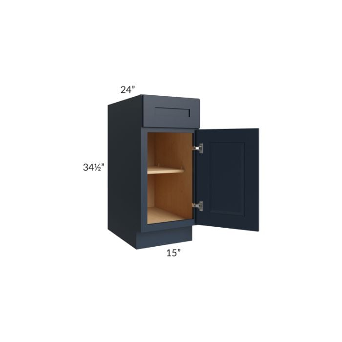 RTA Southport Blue Shaker 15" Base Cabinet with 2 Roll Out Trays
