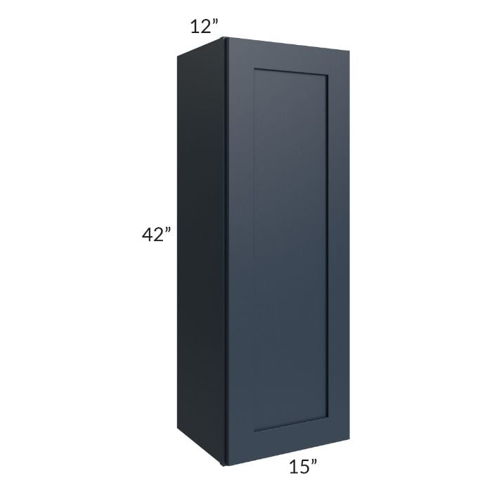 RTA Southport Blue Shaker 15" x 42" Wall Cabinet with 2 Decorative End Panels and Glass Door