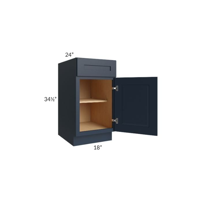 RTA Southport Blue Shaker 18" Base Cabinet with 2 Decorative End Panels and 1 Roll Out Tray