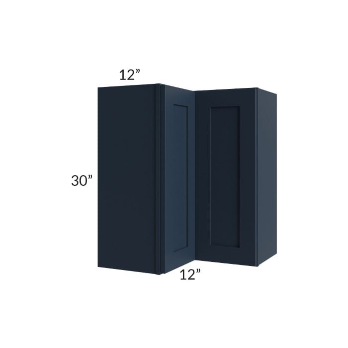RTA Southport Blue Shaker 24" x 30" Easy Reach Corner Wall Cabinet with 1 Decorative End Panel