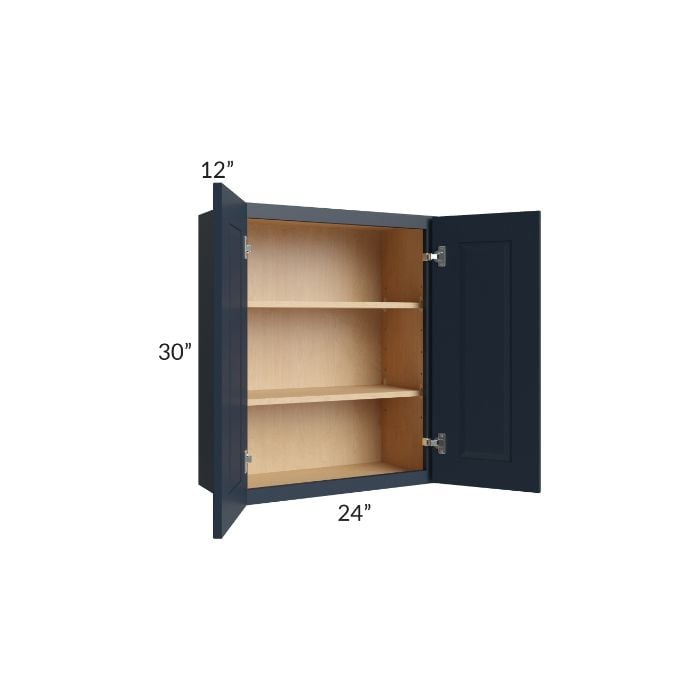 RTA Southport Blue Shaker 24" x 30" Wall Cabinet with 2 Decorative End Panels