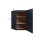 RTA Southport Blue Shaker 24" x 30" Wall Diagonal Corner Cabinet with 2 Decorative End Panels and Glass Door