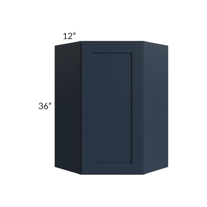RTA Southport Blue Shaker 24" x 36" Wall Diagonal Corner Cabinet with 1 Decorative End Panel