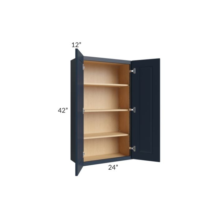 RTA Southport Blue Shaker 24" x 42" Wall Cabinet with Glass Door