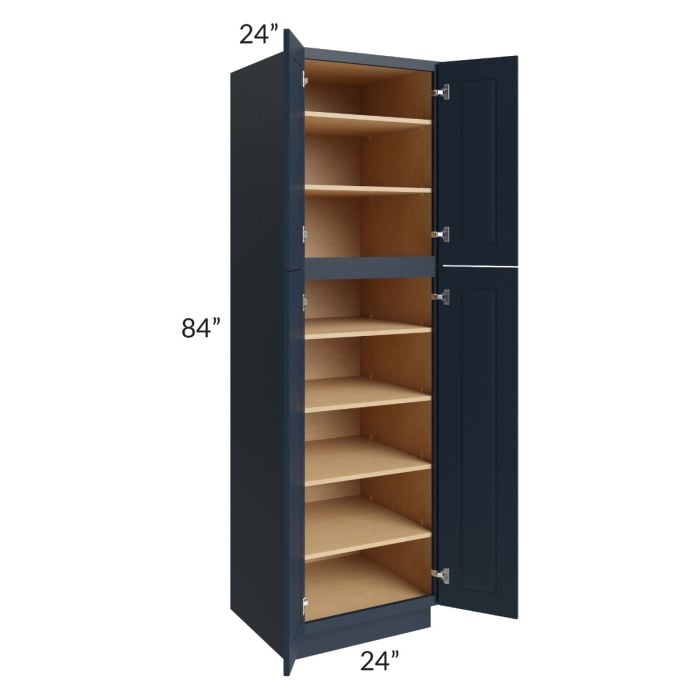 RTA Southport Blue Shaker 24" x 84" Wall Pantry with 1 Side Decorative End Panel and 4 Roll Out Trays