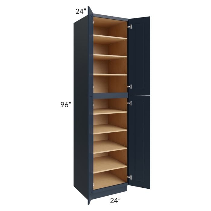RTA Southport Blue Shaker 24" x 96" Wall Pantry with 1 Side Decorative End Panel and 1 Roll Out Tray