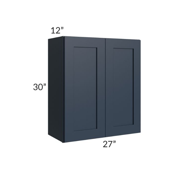 RTA Southport Blue Shaker 27" x 30" Wall Cabinet with 1 Decorative End Panel