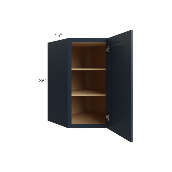 RTA Southport Blue Shaker 27" x 36" Wall Diagonal Corner Cabinet with 2 Decorative End Panels