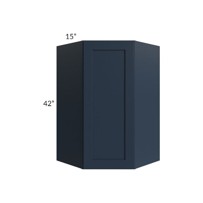 RTA Southport Blue Shaker 27" x 42" Wall Diagonal Corner Cabinet with Glass Door