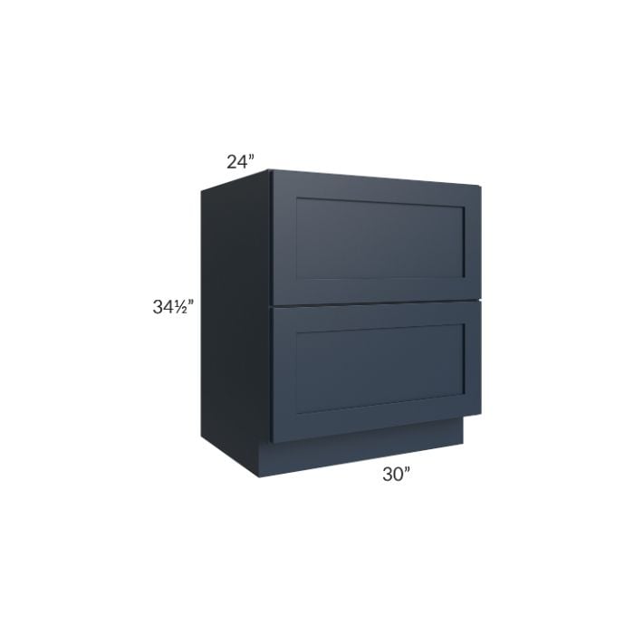 RTA Southport Blue Shaker 30" 2-Drawer Base Cabinet with 1 Decorative End Panel