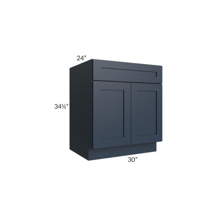 RTA Southport Blue Shaker 30" Base Cabinet with 2 Decorative End Panels and 1 Roll Out Tray