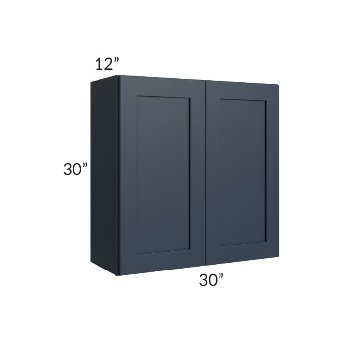 RTA Southport Blue Shaker 30" x 30" Wall Cabinet with Glass Door