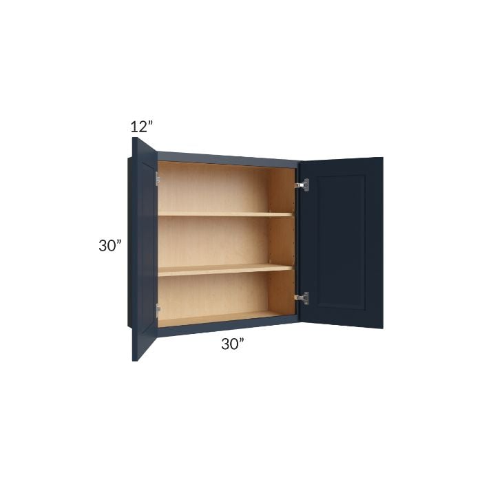 RTA Southport Blue Shaker 30" x 30" Wall Cabinet with Glass Door