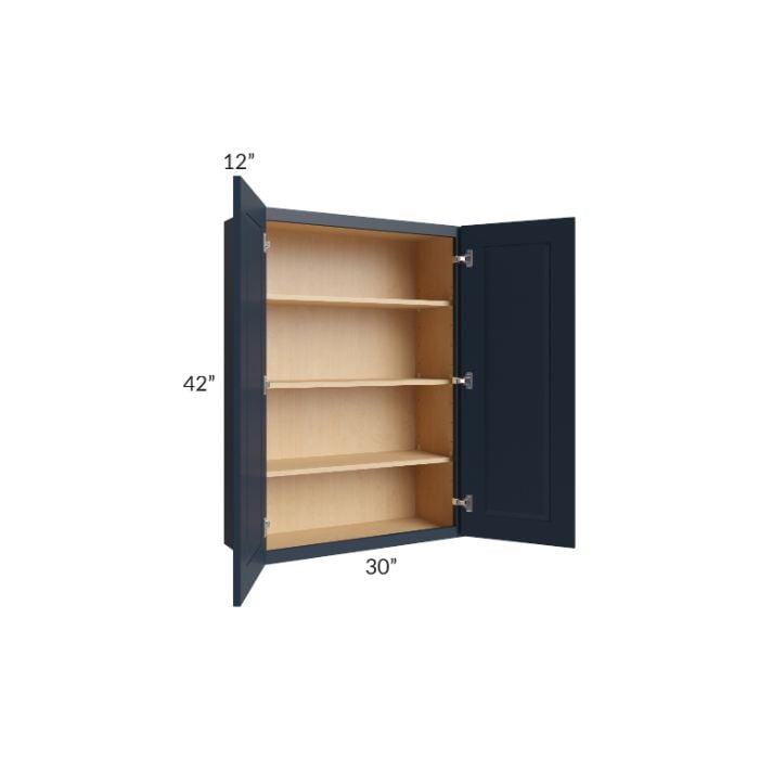 RTA Southport Blue Shaker 30" x 42" Wall Cabinet with Glass Door